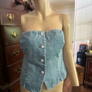 H&M Blue Denim Strapless Blouse